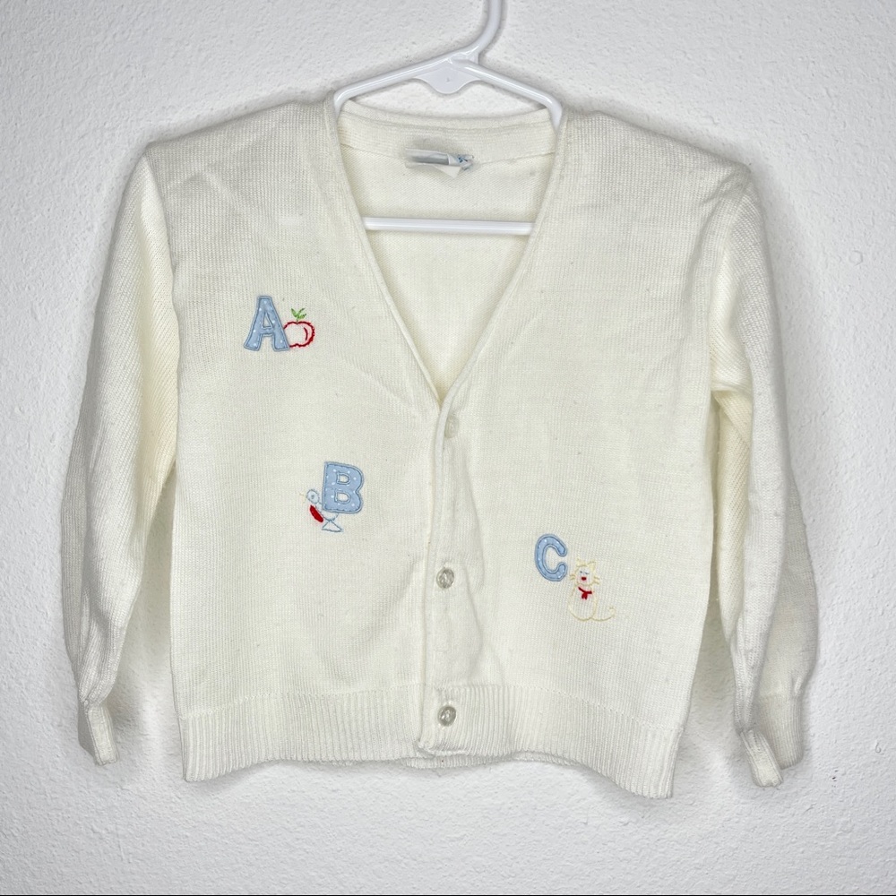 vintage abc cat bird apple cardigan embroidered